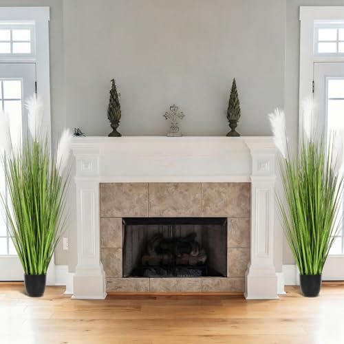 Jexine 2 Pcs 4 ft Artificial Tall Grass Plants for Outdoor Faux Tall Grasses Plant with Reed Flowers Potted Fake Greenery Plants for Housewarming Gift House Garden Lobby Outdoor Decoration (White) - color: White