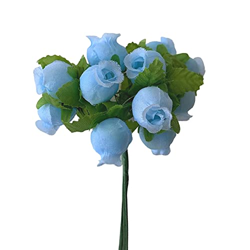 Light Blue Artificial Silk Flower Roses - 12 Mini Bouquets of 12 Rosebuds, 144 Rosebuds Total, Wedding, Christmas, Reception, Anniversary, Favors, Wreath, Bridal Shower, DIY, Arts and Crafts - color: Light Blue