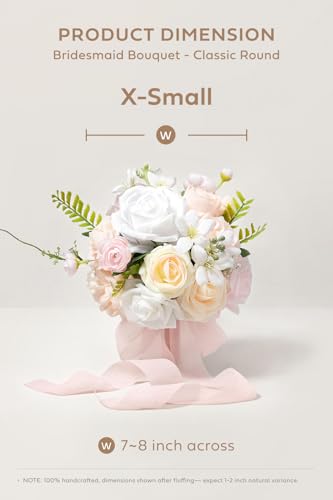 Ling's moment Blush Artificial Bridesmaid Bouquets Set of 4 Pink Wedding Flower Bouquets Cream Floral Bouquet Rose Bridal Bouquets with Ribbon,Ceremony,Anniversary,7-inch Diameter - color: Pk-pink & Cream