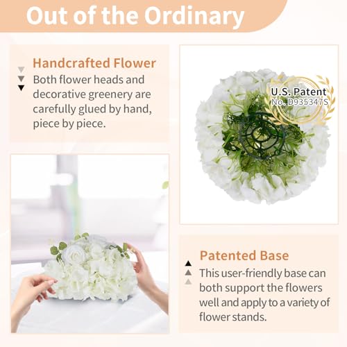 NUPTIO Flower Ball Arrangement Bouquet: 2 Pcs 11.8 inch Diameter White Rose Fake Flowers Balls for Wedding Centerpiece Decorations Artificial Flower Centerpieces for Tables - color: White, size: 11.8" Diam - 2 PCS
