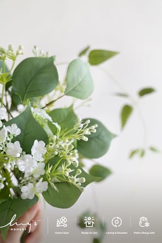 Ling's moment Artificial Greenery Stems Box Set, 71pcs with 5 Kinds of Faux Greenery Picks for DIY Bridal Bouquets Wedding Floral Arrangement Table Centerpieces, Light Green & White - color: Grn-light Green & White