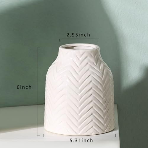 hjn White Vase for Flowers Ceramic Vase for Decor, Modern Decorative Vase, Vases for Your Kitchen/Office/Living Room/Bookshelf/Mantel - White Texture(Small) - size: 5D'' x 6H''