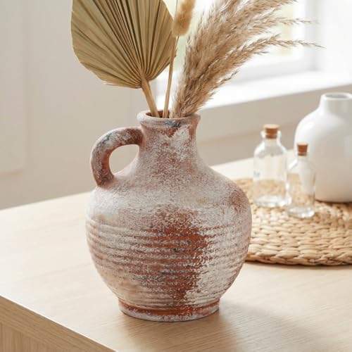 Sunddo 6 inch Rustic Ceramic Flowers Vase, Terracotta Pottery Small Vase with Handle, Farmhouse Decor,Table, Living Room, Bathroom, Shelf, Mantel Decor Brown - color: Rustic Brown - 6, size: 6 Inch