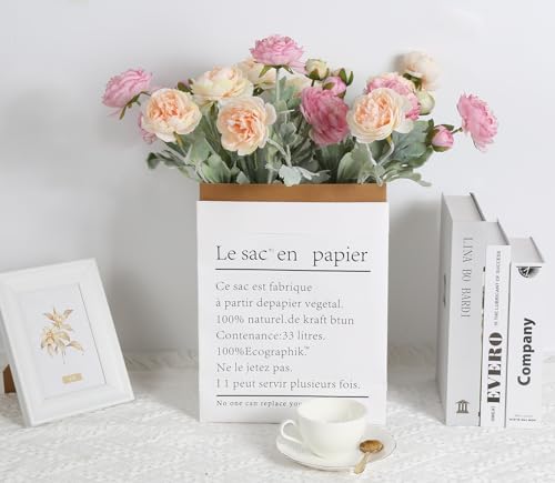 IPOPU Artificial Peonies 6pcs Ranunculus Silk Flowers 18Heads Pink Flowers Combo Champagne Fake Flowers 20.47" Faux Floral Arrangements Wedding Decorations for Home Kitchen (Champagne&Pink) - color: Champagne Pink