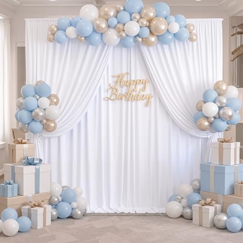 Wrinkle Free White Backdrop Curtains for Parties, Polyester Photo Backdrop Drapes 2 Panels 5x7ft for Photography Wedding Parties Birthday Background Baby Shower, 10ftx7ft - color: White, size: 10ftx7ft