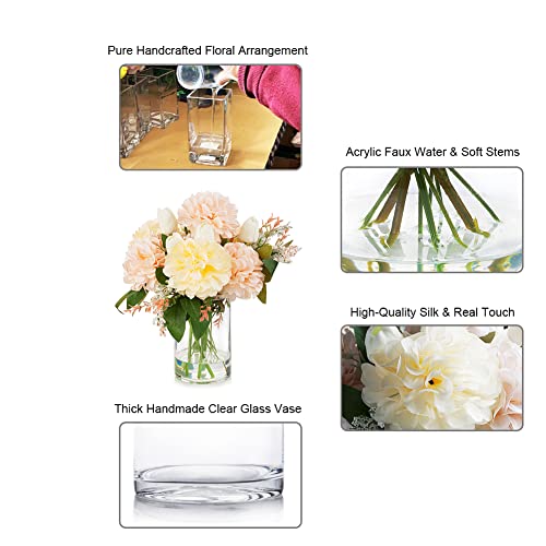 ENOVA FLORAL Artificial Tulips Flowers in Vase, Artificial Flowers Tulips Real Touch and Dahlia Silk Flower in Vase for Dining Table Decoration Wedding, Home Decor Indoor (Cream Pink) - color: T& D Cream Pink