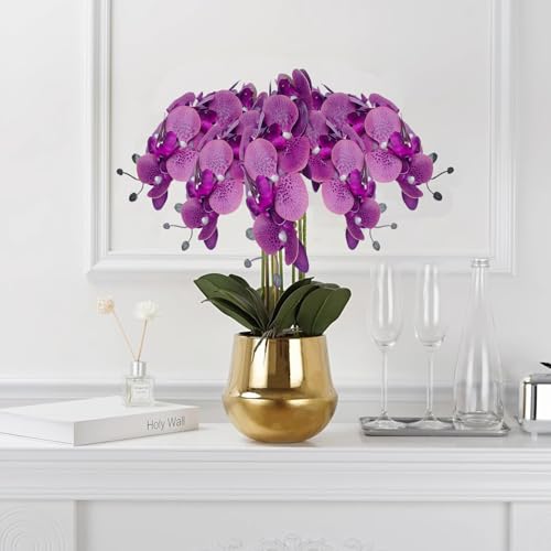 Artificial Phalaenopsis 5 Pcs Artificial Flowers Artificial Orchid Flowers Stem Fake Plants for Décor (Purple Spot) - color: Purple Spot