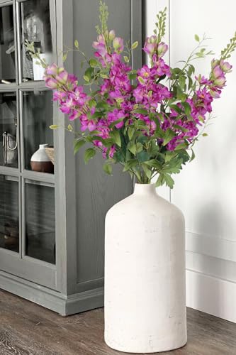 Fuschia Pink Flowers Artificial Delphinium Combo Clematis Greenery Silk Flowers 8pcs Long Stem Hot Pink Flowers for Tall Vase Artificial Snapdragon Flowers for Vases for Decoration (Fuschia) - color: Fuschia