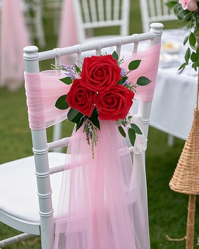 DuHouse 50Pcs Artificial Roses Flowers Fake Roses with Stems Real Touch Foam Flowers for DIY Wedding Bouquet Party Centerpiece Floral Arrangement Party Home Decor(Dark Red) - color: Dark Red, size: 50pcs