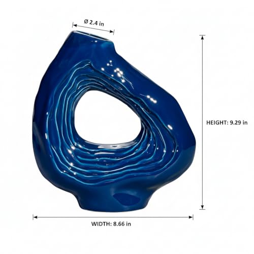 Sunddo Blue Ceramic Vase for Home Decor - 9 Inch Modern Flower Vase, Boho Donut Decorative Vase for Flowers, Living Room Bedroom, Wedding, Table Centerpiece - color: Blue, size: 9 inch