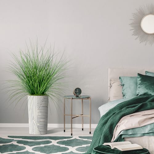 Artificial Tree in Geometric Pattern Planter, Fake Onion Grass Silk Tree for Indoor and Outdoor Home Decoration - 55" Overall Tall (Plant Pot Plus Tree) - style: Onion Grass