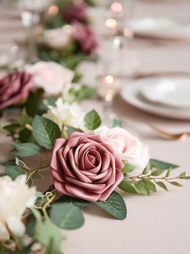 InnoGear Artificial Flowers, 50 Pcs Dusty Pink Foam Fake Roses Bulk with Stems for Decoration DIY Wedding Bouquets Centerpieces Bridal Shower Party Christmas Tree - color: Dusty Pink