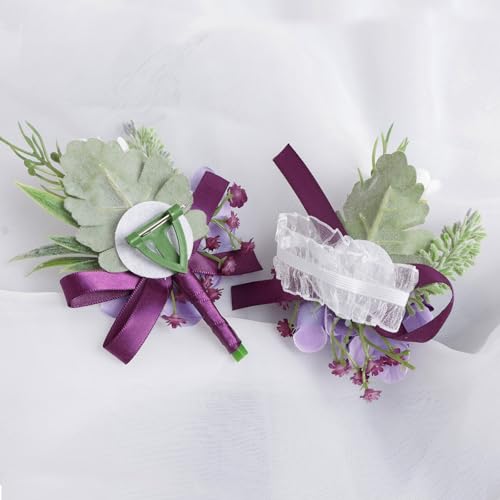 Alizeal 2Pcs of Wrist Corsage and Boutonniere Set, Artificial Flowers Accessories Suit Decor for Wedding Prom Party Homecoming Ceremony, Purple - color: 701-purple