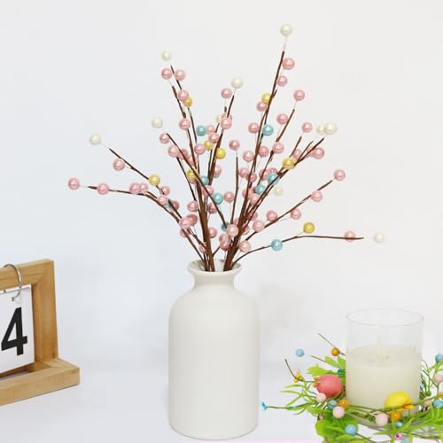 Easter Egg Candle Ring Spring Wreath Artificial Green Leaves Berry Candle Holder 8.66" for Easter Wedding Home Kitchen Table Centerpiece - color: Easter