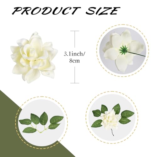 IPOPU Artificial Gardenia Flowers 25PCS 3.15’’ Ivory Artificial Foam Roses Bulk Fake Flower Heads with Stems for DIY Wedding Bouquets Party Home Centerpieces Decor(Ivory) - color: Ivory