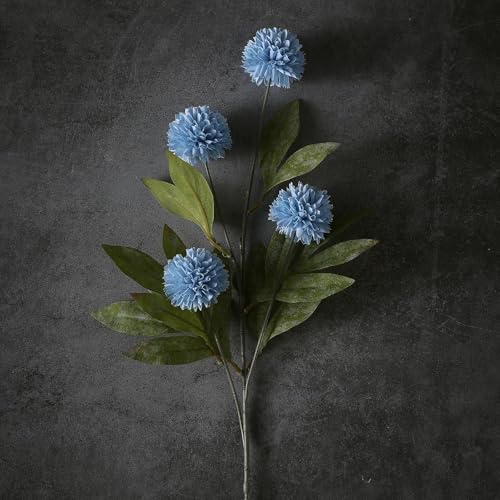 VIERENA 12 Pcs Faux Silk Pompon Mum Artificial Flowers for Vase -27", Bulk Fake Chrysanth Branches with Stems for DIY Bouquet Centerpieces Wedding Fillers Arrangements Shower Decorations (Dusty Blue) - color: Dusty Blue