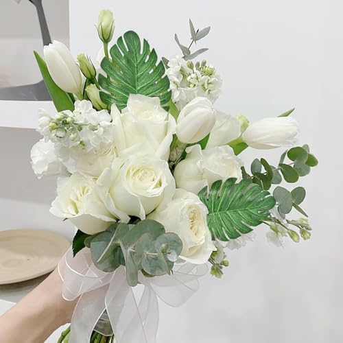 12Pcs Artificial Palm Leaves, Faux Tropical Monstera Realistic Safari Jungle Leaf for Hawaiian Luau Party, Wedding, Birthday, Jungle Beach Theme Decorations (Green) - size: 11.8*5.5 in