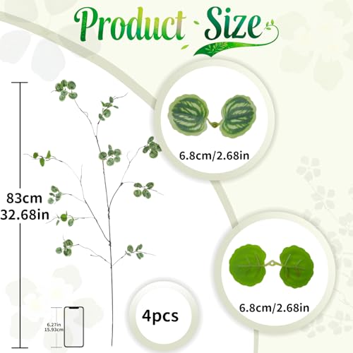 4 Pcs 38.5" Tall All-Green Artificial Branches with Leaves, Realistic Faux Ficus Greenery Stems, Bendable Fake Plant Twigs for Tall Floor Vases, Home Centerpiece, Office & Spring Decor (MN Watermelon) - color: Mn Watermelon