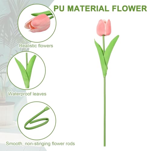 uxcell 20pcs Tulips Artificial Flowers, Faux Flowers Silk Fake Tulip Stems Real Touch for Wedding Bouquet Centerpiece Table Party Decoration(Pink) - color: Pink