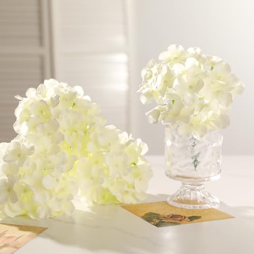 Tifuly 24 Pcs White Hydrangea Artificial Flowers Bulk, Faux Hydrangea Full Flowers Heads with Stems, Fake Silk Flowers for Wedding, Garden, Home, Party Decoration - color: White