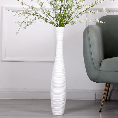 Leewadee Decorative Tall Floor Vase for Living Room Decor, 26 inches, White, Resin - color: White, size: 26 inches