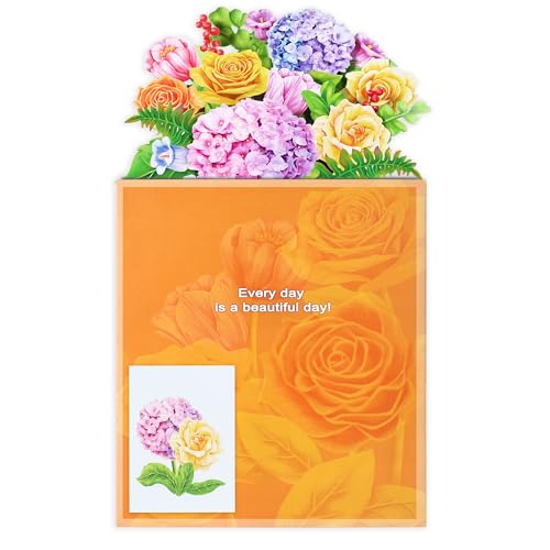 Airpark 3D Pop Up Paper Flowers Bouquet Card 12’‘ with Note & Envelope, Birthday Gifts, Get Well, Thank You, Greeting Cards for Women Mom Wife Friends, Nobility Hydrangeas Rose - style: Rose Hydrangea Pumpkin