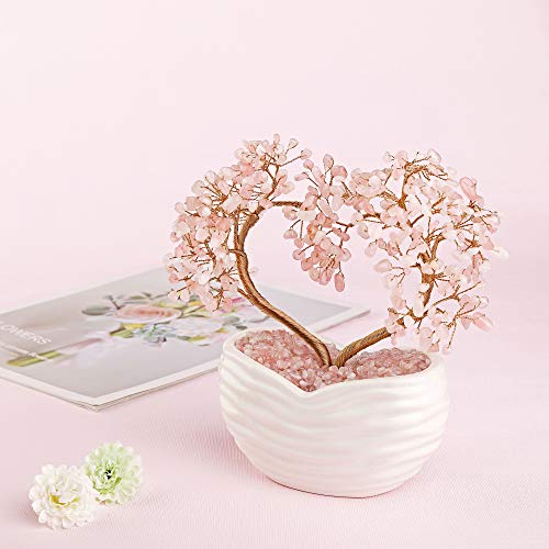 Jovivi Rose Quartz Crystal Heart Money Tree Healing Gemstone Bonsai Tree for Wedding Ceremony Reiki Balancing Energy Meditation Feng Shui Wealth & Good Luck Home Indoor Office Decor 7.87"-8.26" - color: Rose Quartz