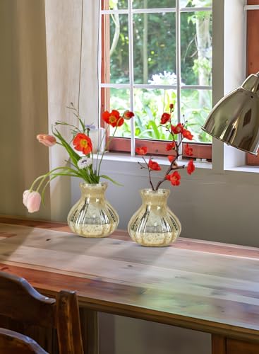 Serene Spaces Living Gold Crackle Bud Vase, Vintage Style Vase for Floral Arrangements at Weddings, Parties, Events, Home, 3.5" Tall & 3.5" Diameter, Small, Set of 4 - color: Small, Set of 4