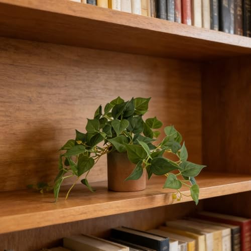 Artificial Potted Plants Life-Like Fake Plant with Farmhouse-Style Cement Planter Featuring Light Wood Tone for Room Bathroom Bedroom Kitchen Office Desk Coffee (2PCS Pothos 10inch) - size: 2PCS Pothos 10inch