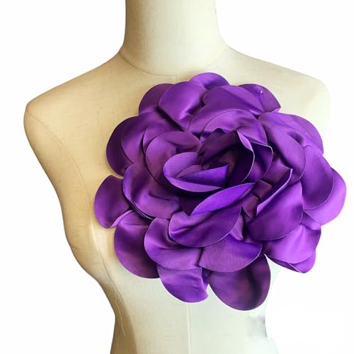Heyiwell Large Satin Fabric flower for Brooch Pin Wedding Party Dance Dress Suit Clothes Head Hair Accessories DIY Decor 9.45"Inch - color: Purple
