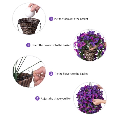 Artificial Bougainvillea Faux Flowers Plants Baskets for Outdoor Outside Decoration, 3PCS Fake Silk Flowers Long Trailing Vines UV Resistant Realistic for Front Door Porch Patio (Dark Purple Fuchisa) - color: Dark Purple Fuchisa