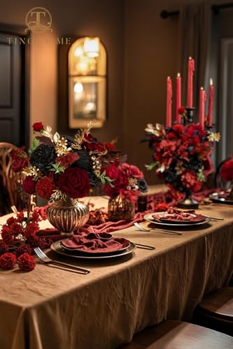 TINGE TIME Rose Artificial Flowers Combo, Fake Foam Roses with Stems for DIY Wedding Bridal Shower Decorations Party Table Centerpieces Fake Floral Arrangement Home Decor(Gothic Black and Red) - color: Gothic Black and Red