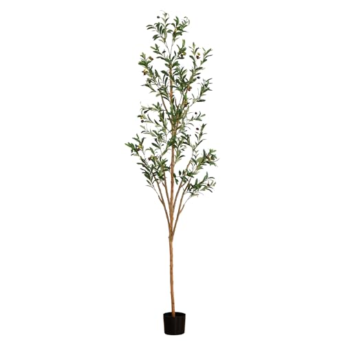 Nearly Natural Olive Tree Artificial Indoor 7FT Tall Silk Faux Olive Tree for Home and Office Decor, Fake Potted Olive Tree with Natural Wood Trunk, Realistic Olive Tree Branches and Lifelike Fruits - size: 7ft