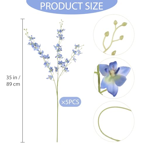 Artificial Orchid Silk Fake Flowers 5PCS Long Stem Artificial Flowers that Look Real Dancing Lady Orchids for Tall Vase Home Outdoor Wedding Party Office Decoration(Blue) - color: Blue