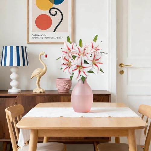 Oairse Artificial Tiger Lily Silk Flowers - 3 Pcs Faux Lily Flower 14.9" Fake Lilies Bouquets Faux Stargazer Lilies Stem with 6 Heads & 3 Buds for Indoor Outdoor Home Table Wedding Decor (White&Pink) - color: White&pink