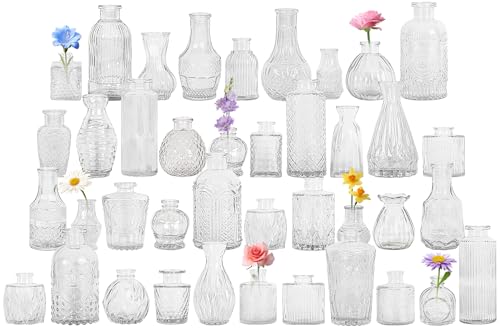 40Pcs Glass Bud Vase Set,Small Flower Vase for Tables Centerpieces Decor, Mini Vintage Clear Vase for Home,Wedding,Party Decorations