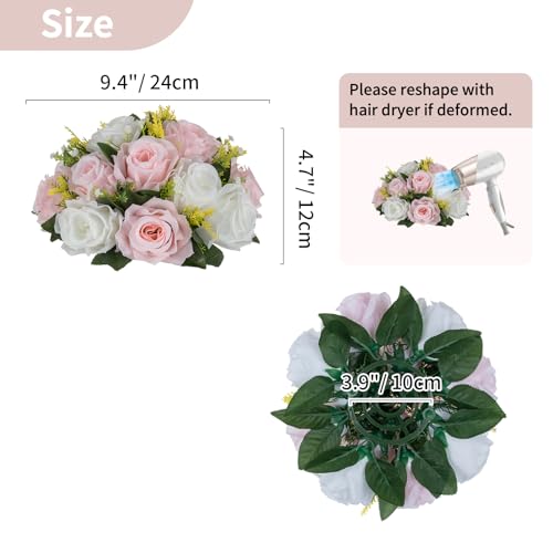 NUPTIO Flower Ball Centerpieces for Tables: Artificial Pink & White Rose Arrangements for Wedding Centerpiece - 2 Pcs Faux Silk Floral Kissing Balls for Home Gender Reveal Party Mother's Day Decor - color: Light Pink & Pure White, size: 2 Pcs
