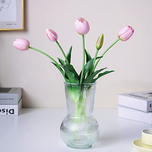 16-inch Premium Real Touch Fake Tulips, Artificial Flowers with Buds, Flexible Stem Easy to Shape, Faux Tulips (Vase not Included), 5-Pack Set of Piggy Pink - color: Piggy Pink