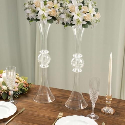 Efavormart 2 Pack | 21" Clear Crystal Embellishment Trumpet Table Centerpiece, Reversible Plastic Flower Vase - color: Clear, size: 21"