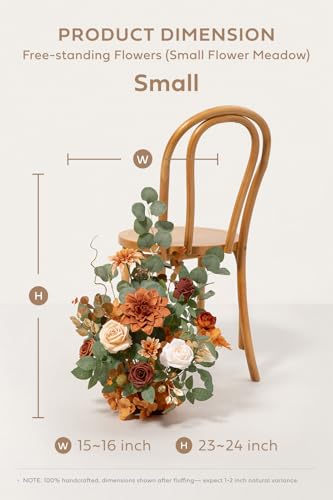 Ling's moment 17.5" Tall Standing Artificial Flowers Arrangements 2 pcs Wedding Aisle Runner Chair Decorations Terracotta & Burnt Orange Centerpieces for Ceremony Reception Rose Floral Party Outdoor - color: Terracotta & Burnt Orange