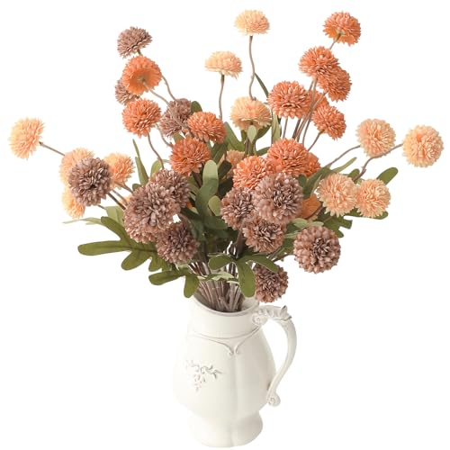 Floroom 9pcs Burnt Orange Taupe Mix Faux Silk Mums Artificial Flowers, Bulk Fake Small Mini Chrysanthemums with Stems for DIY Wedding Centerpieces Floral Arrangements Vase Fillers Home Decorations - color: Sunset Glow Harmony, size: 9pcs