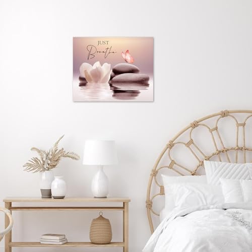 LB Pink Butterfly Wall Art for Bathroom Inspirational Quotes and White Floral Canvas Wall Art Wall Paintings Home Decor Zen Spa Wall Pictures for Living Room Bedroom Office Ready To Hang,10x8 Inch - color: Pink, size: 8"L x 10"W
