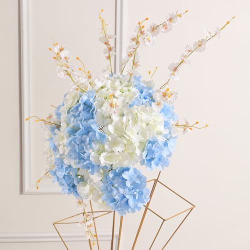 Tifuly 24 Pcs Blue and White Hydrangea Artificial Flowers Bulk, Faux Hydrangea Full Flowers Heads with Stems, Fake Silk Flowers for Wedding, Garden, Home, Party Decoration - color: Blue White