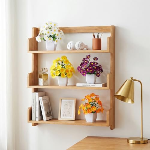 LOYWREE 4 Pack Small Artificial Mums Flowers in White Pots, Fake Mini Potted Plants, Spring Floral Decor for Home Bathroom Shelves Office Desk Table Centerpiece Indoor Decoration - color: Mums-white Pot, size: White Pot