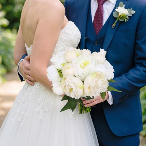 Ivory Peonies Silk Flowers 2 Bouquets Fake Peonies 14 Heads Faux Peony Flowers with Stems for Wedding Decoration Bride Bouquet Faux Flowers Crafts Floral Arrangement (Ivory) - color: Ivory White