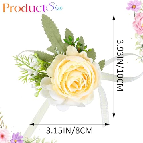 Wedding Corsage Wristlet Red Rose Wrist Corsage for Women (Beige) - color: Beige