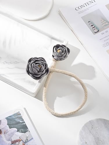 SUQ I OME 2 Pieces of Handmade Artificial Flower Curtain Holdbacks Clips Window Drape Twist Tie Backs for Women, Girls Bedroom Decorative Draperies Holdbacks (Gray) - color: Gray