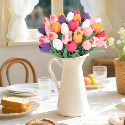 5 Color 20pcs Tulips Artificial Flowers for Real Touch Fake Tulips Slik Faux Flowers for Summer Wedding Bouquet Easter Mother's Day Home Decor (14 Inch) - color: Color：red, White, Yellow, Light Pink, Orange