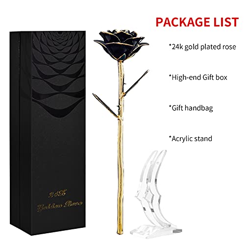 SW Rose Gifts for Women Forever Black Gold Dipped Rose 24k Gold Plated Eternal Flower Rose Birthsday for Her Mom Women Anniversary Valentines Day Mothers Day - color: Black