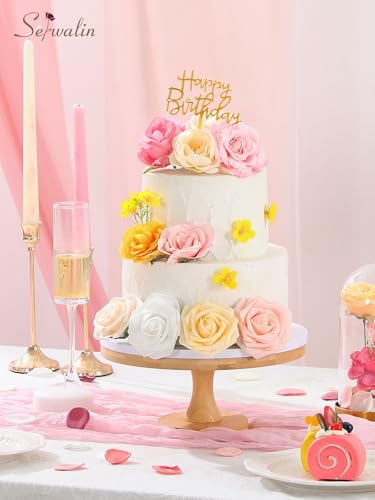 Serwalin Artificial Pink Yellow Flowers, Silk Fake Flowers for DIY Wedding Bridal Bouquets, Wedding Cake Flowers for Table Centerpieces Baby Shower Birthday Party Home Decorations - color: Angelic Pink & Yellow, size: Square